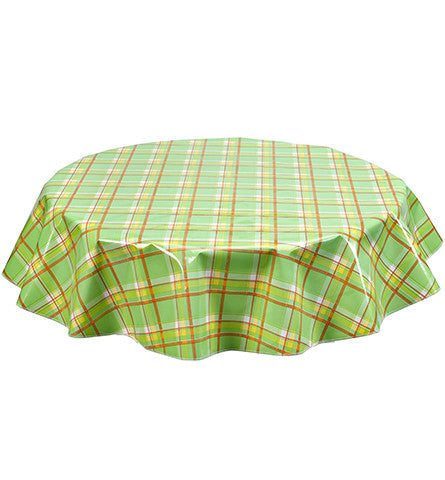 Round Plaid Lime and Orange Oilcloth Tablecloth