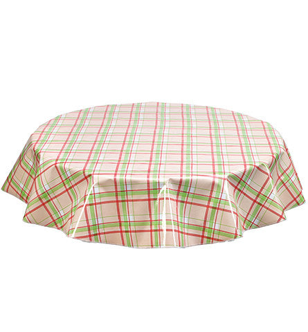 Round Plaid Pink and Lime Oilcloth Tablecloth