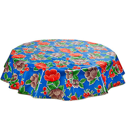 Freckled Sage Round Oilcloth Tablecloth Poppy Blue