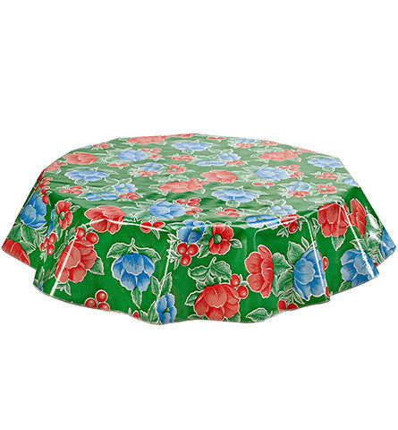 Freckled Sage Round Oilcloth Tablecloth Poppy Green