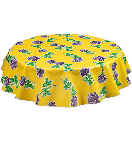 Round Vintage Rose Yellow Oilcloth Tablecloths