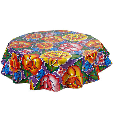 Round Oilcloth Tablecloths in Sage's Garden Purple