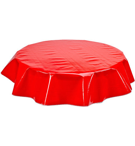 Freckled Sage Round Oilcloth Tablecloth Solid Red