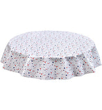Freckled Sage Round Oilcloth Tablecloth Red and Blue Stars