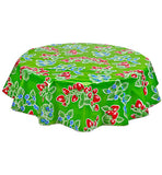 Freckled Sage Round Oilcloth Tablecloth Strawberry Green
