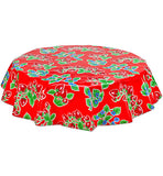 Freckled Sage Round Oilcloth Tablecloth Strawberry Red