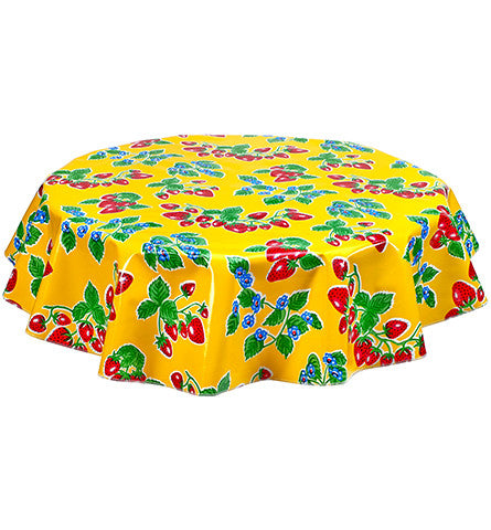 Freckled Sage Round Oilcloth Tablecloth Strawberry Yellow