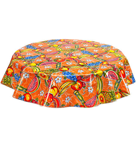Round Oilcloth Tablecloth in Sugarcane Orange