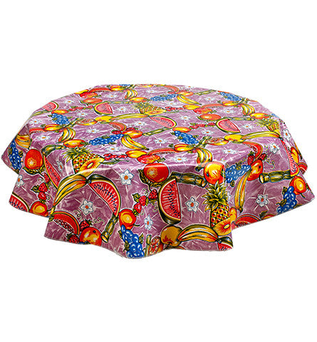 Round Oilcloth Tablecloth in Sugarcane Purple
