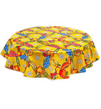 68" Round Oilcloth Tablecloth in Sugarcane Yellow