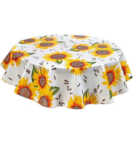 Freckled Sage Round Oilcloth Tablecloth Sunflower