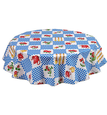 freckled sage Round tablecloth teapot blue