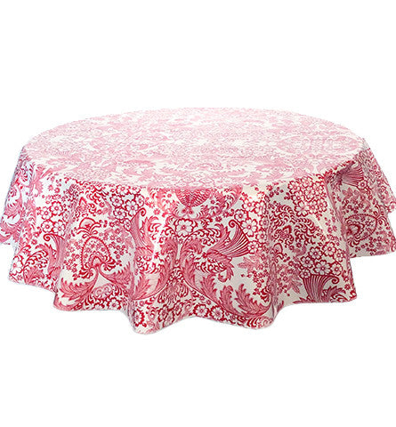 Round Oilcloth Tablecloth in Toile Red