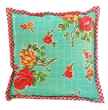 Freckled Sage Oilcloth Pillow Rose and Grid Aqua