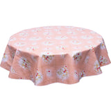 Bows and Bouquet on Salmon Round oilcloth tablecloth