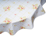Round  oilcloth tablecloth Bows and bouquet gold on white