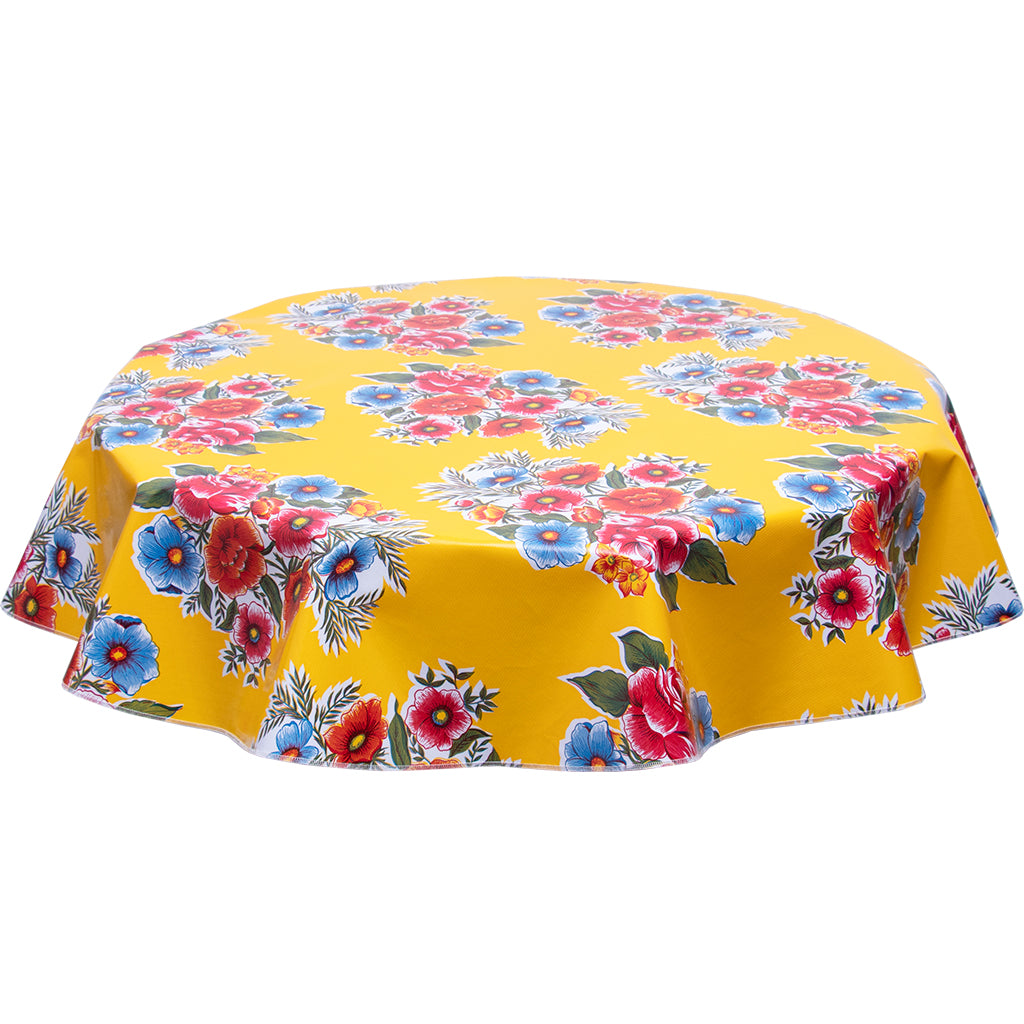 FreckledSage.com Flowers on Yellow Oilcloth Tablecloth