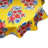 FreckledSage.com Round Oilcloth Tablecloth Flowers On Yellow