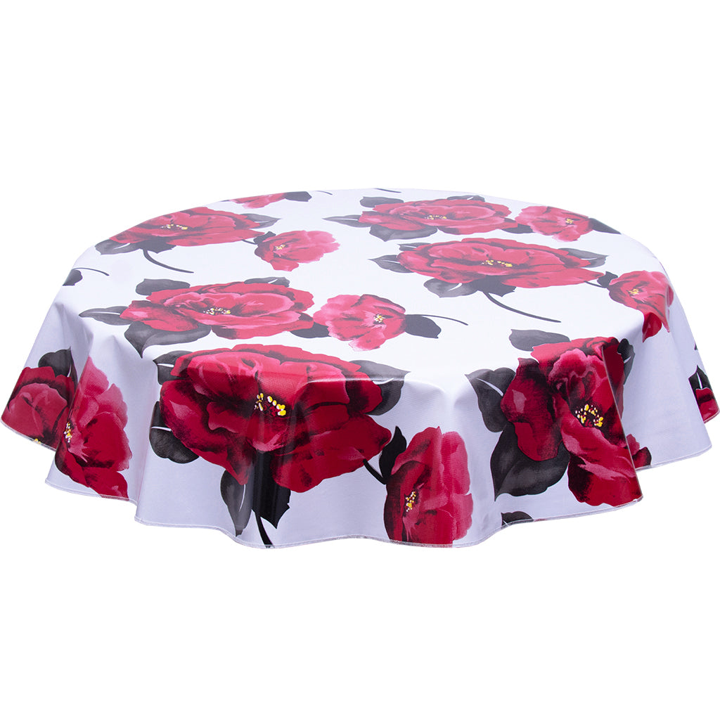FreckledSage.com Round tablecloth gardenias on white
