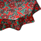 Christmas Oilcloth Tablecloth Ribbons and Holly on Red