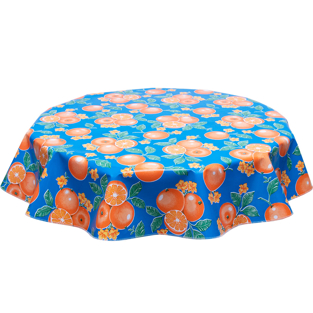 FreckledSage.com Round Tablecloth Oranges on Blue
