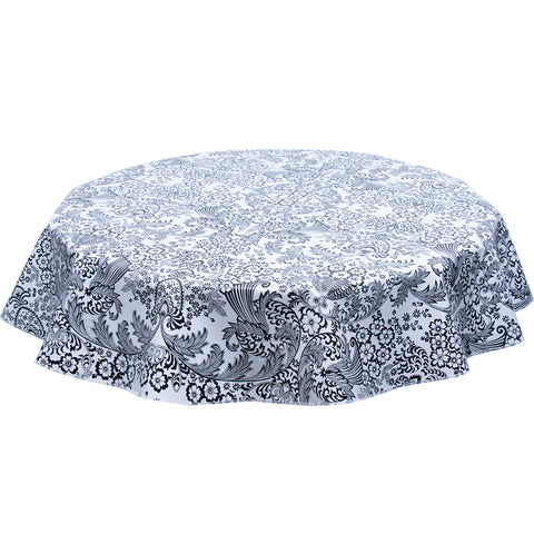 Round Toile Black Oilcloth Tablecloth