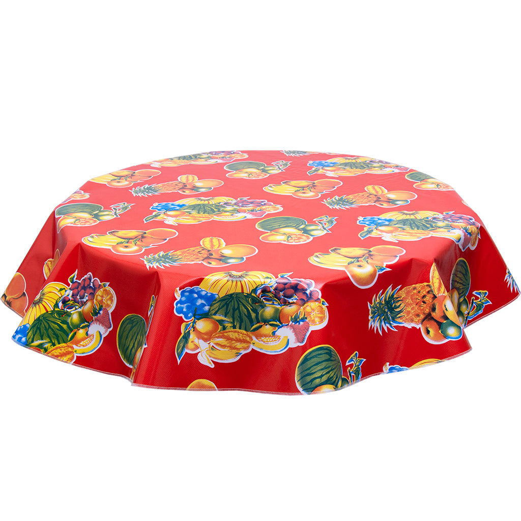 Freckledsage.com Round Tablecloth Tropical Fruit Red 