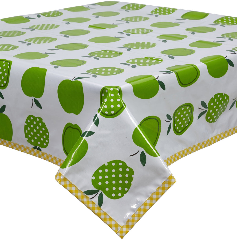 Freckled Sage Oilcloth Tablecloth Apples and Dots Green