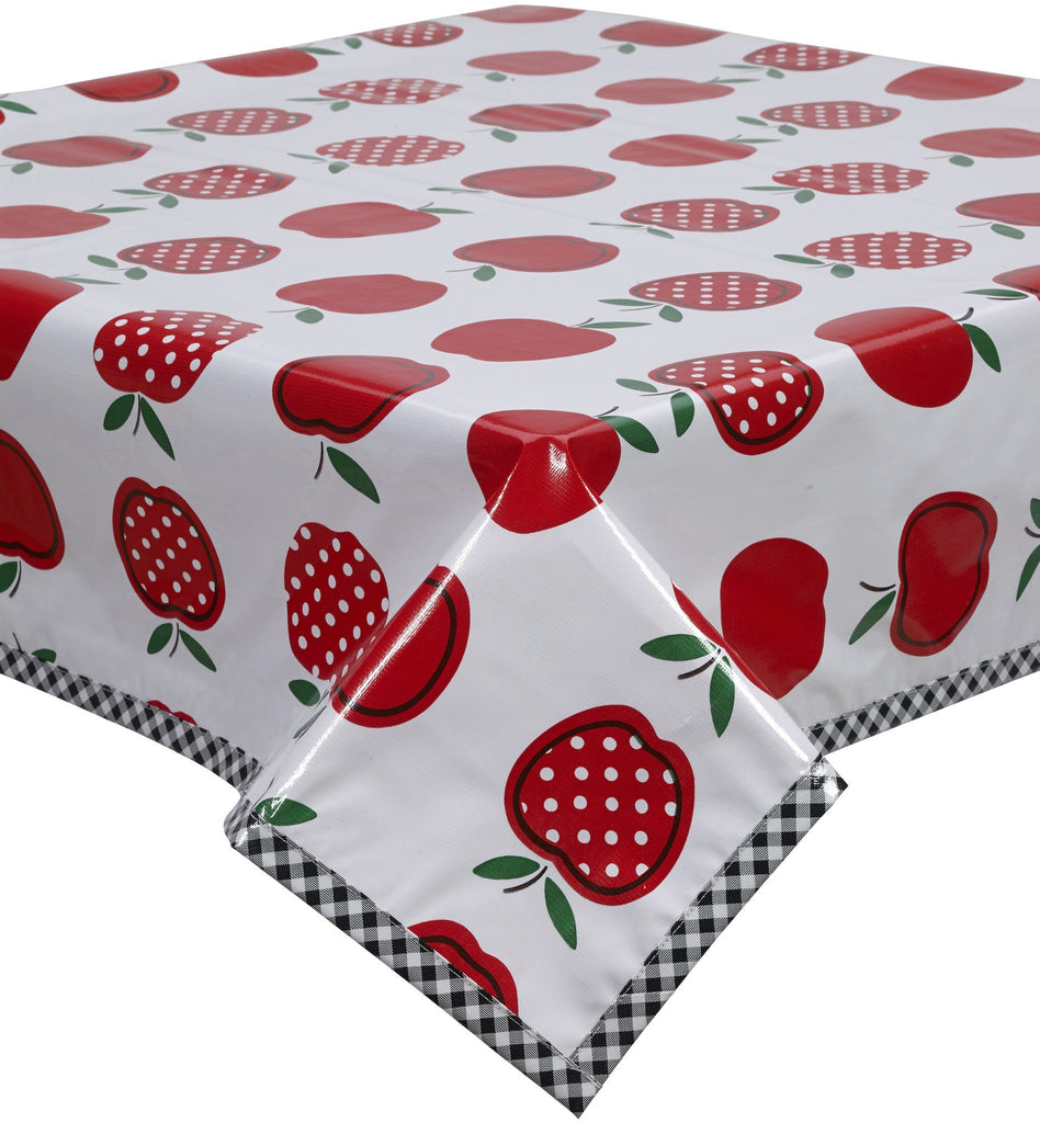 Freckled Sage Oilcloth Tablecloth Apples and Dots Red