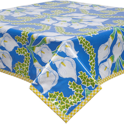 Freckled Sage Oilcloth Tablecloth Calla Lily Blue