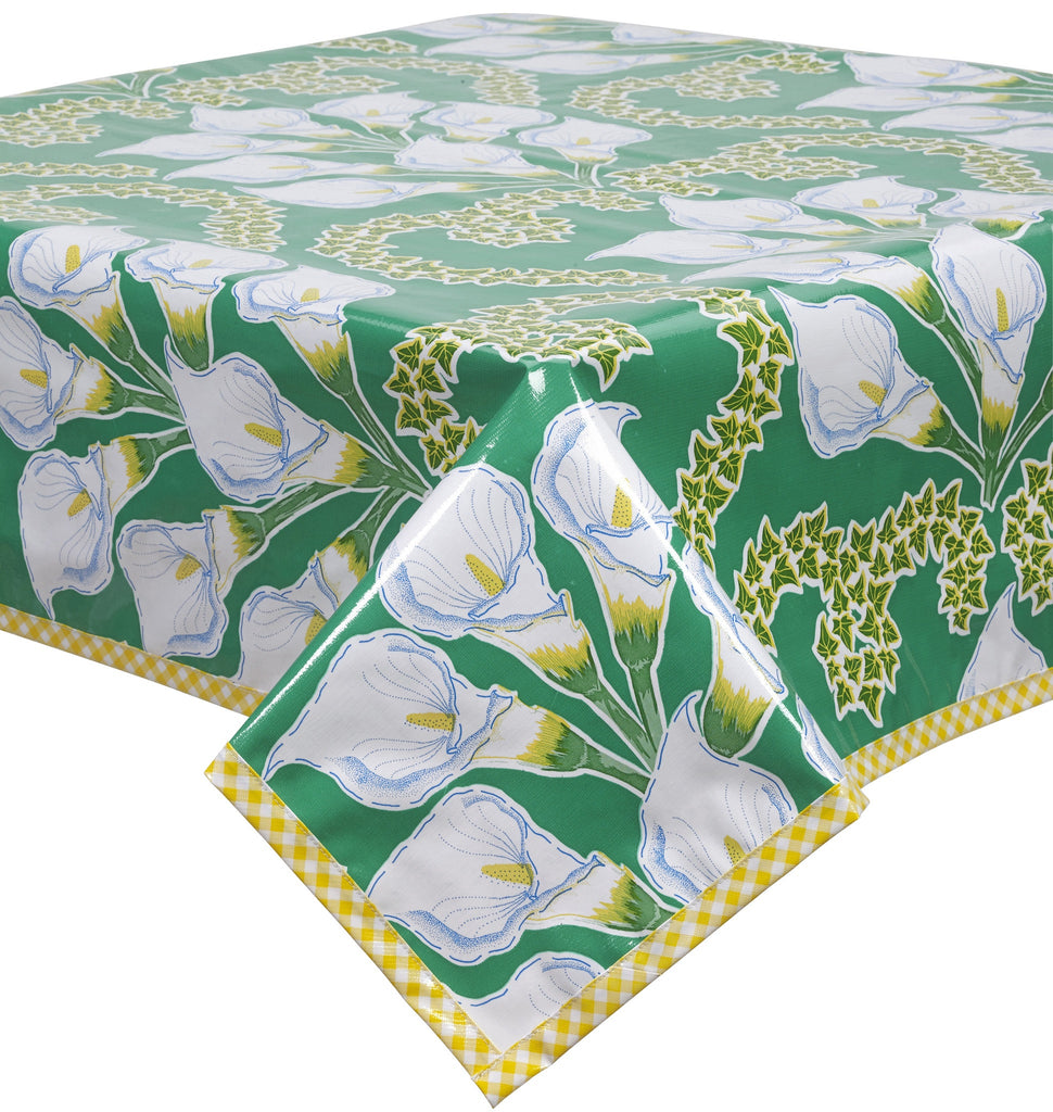 Freckled Sage Oilcloth Tablecloth Calla Lily Green