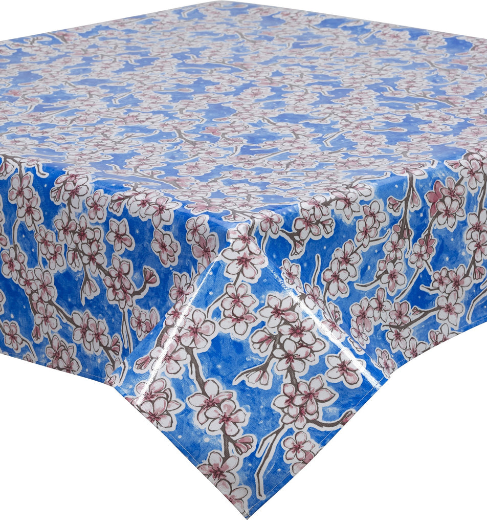 Freckled Sage Oilcloth Tablecloth Cherry Blossom Blue