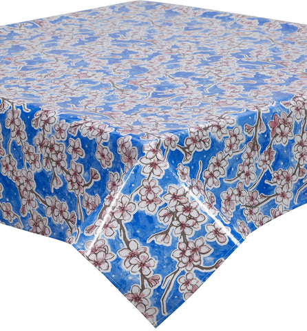 Freckled Sage Oilcloth Tablecloth Cherry Blossom Blue