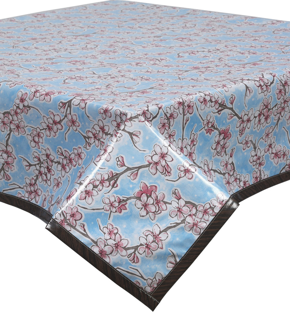 Freckled Sage Oilcloth Tablecloth Cherry Blossom Light Blue
