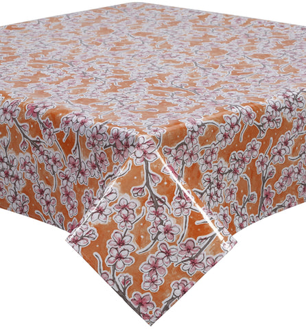 Freckled Sage Oilcloth Tablecloth Cherry Blossom Orange