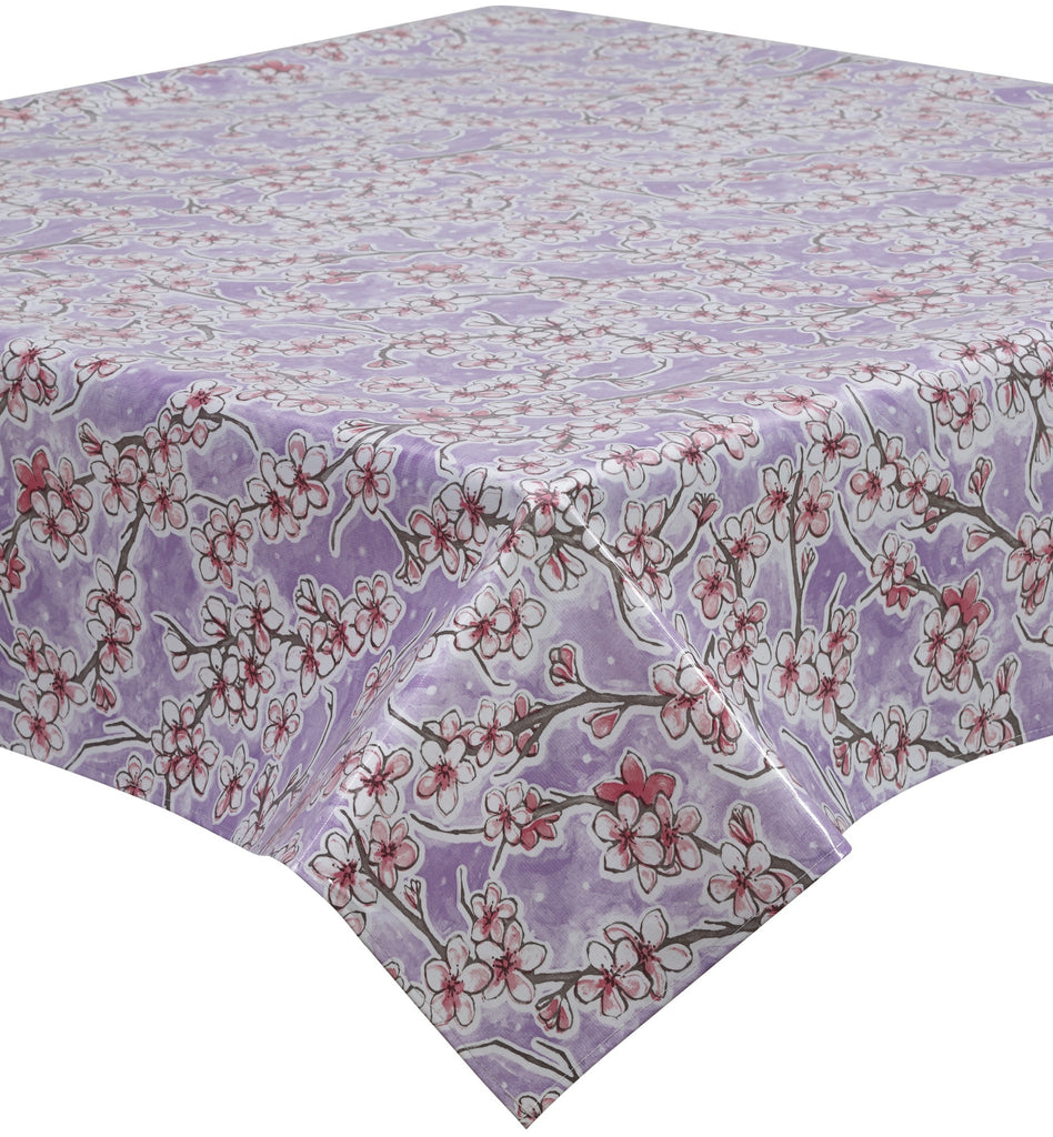 Freckled Sage Oilcloth Tablecloth Cherry Blossom Lavendar