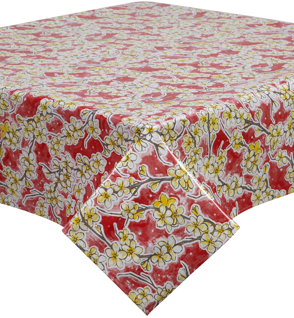 Freckled Sage Oilcloth Tablecloth Cherry Blossom Red