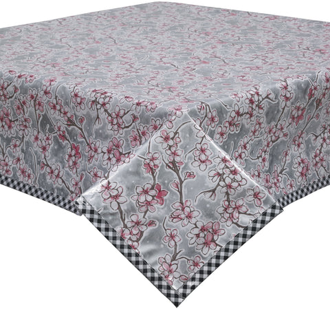 Freckled Sage Oilcloth Tablecloth Cherry Blossom Silver