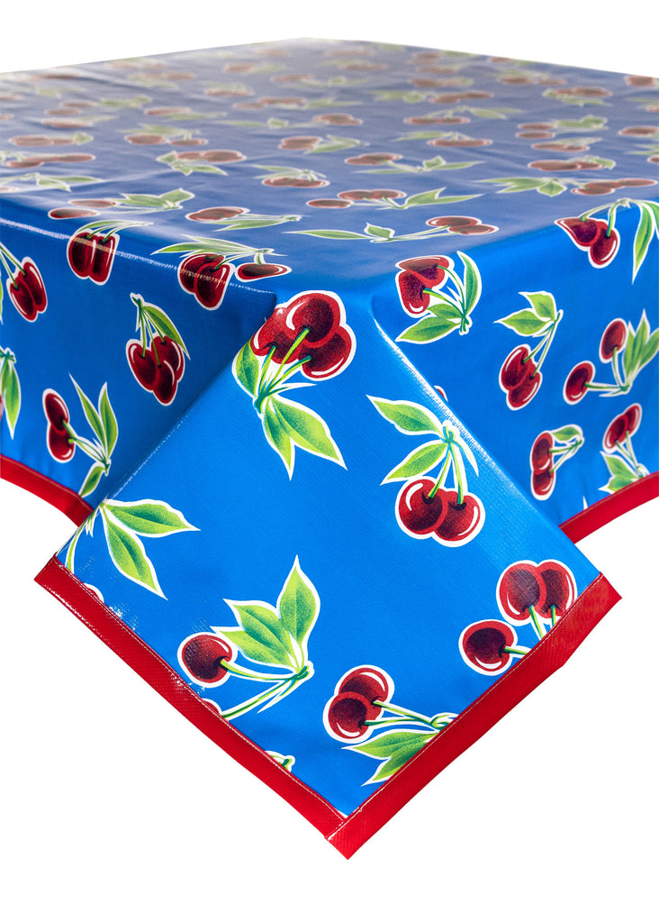 Freckled Sage Oilcloth Tablecloth Cherry Blue