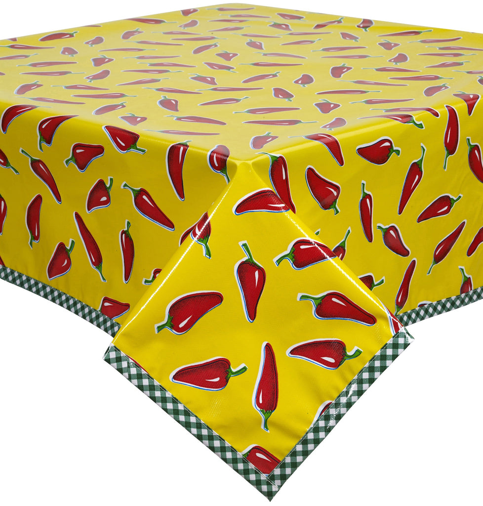 Freckled Sage Oilcloth Tablecloth Chili Peppers on Yellow