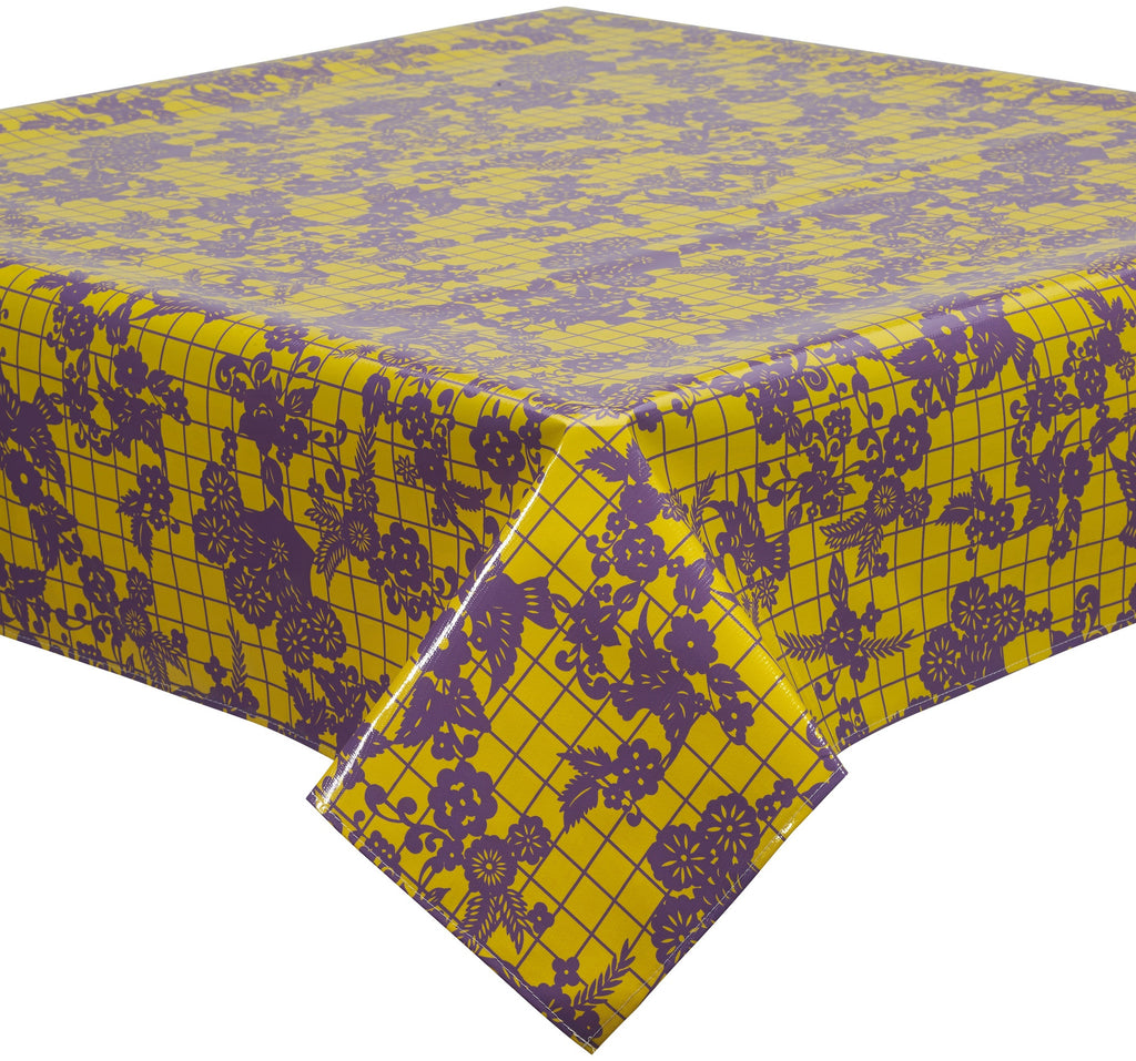 Freckled Sage Oilcloth Tablecloth Day of The Dead Purple on Yellow