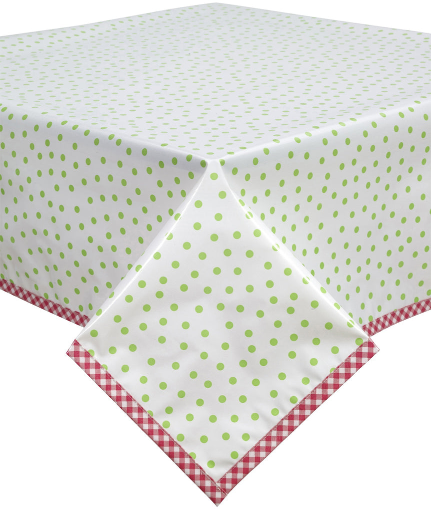 Freckled Sage Oilcloth Tablecloth Dot Lime Pink Trim