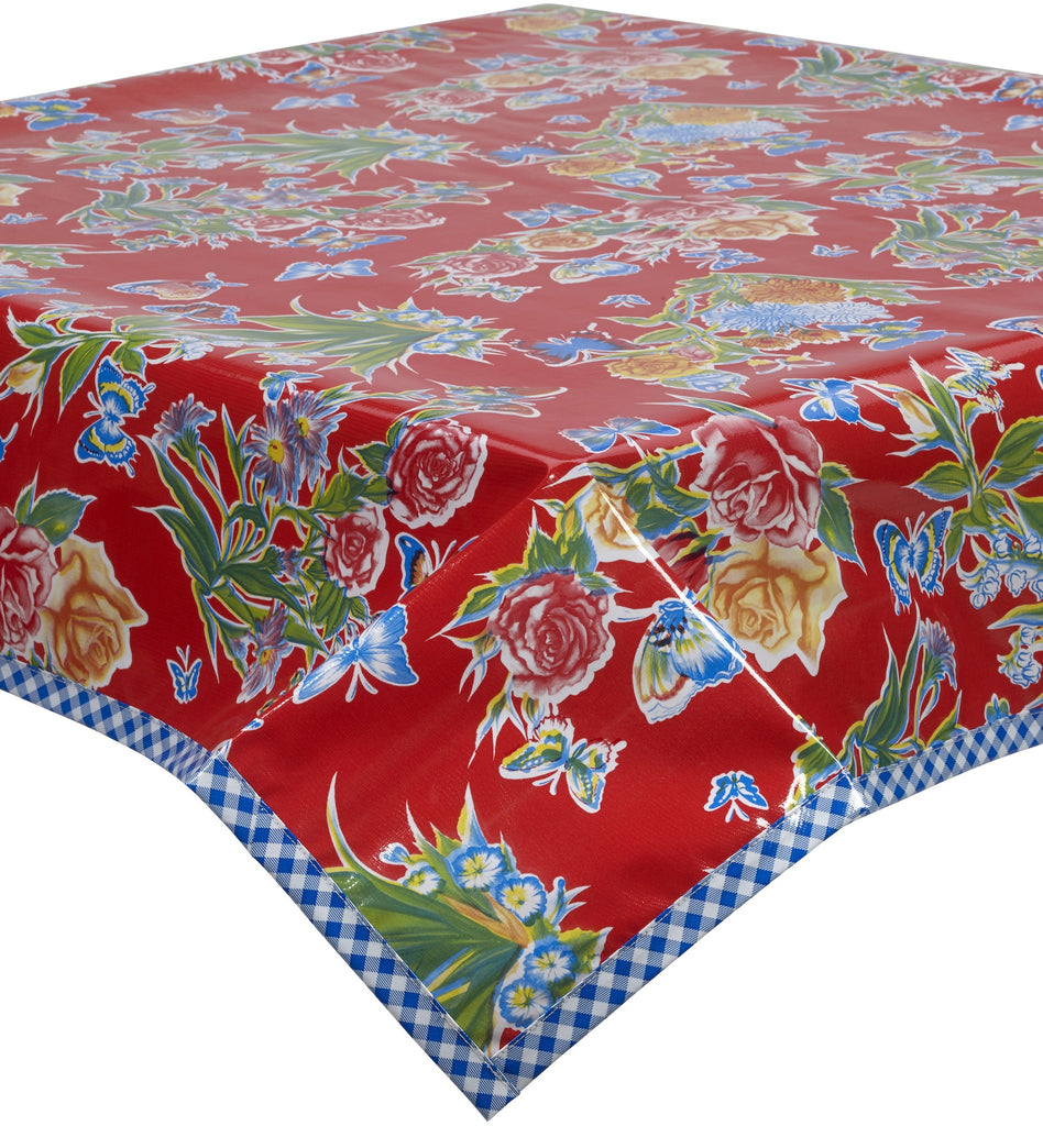 Freckled Sage Oilcloth Tablecloth Edgar's Butterfly Red