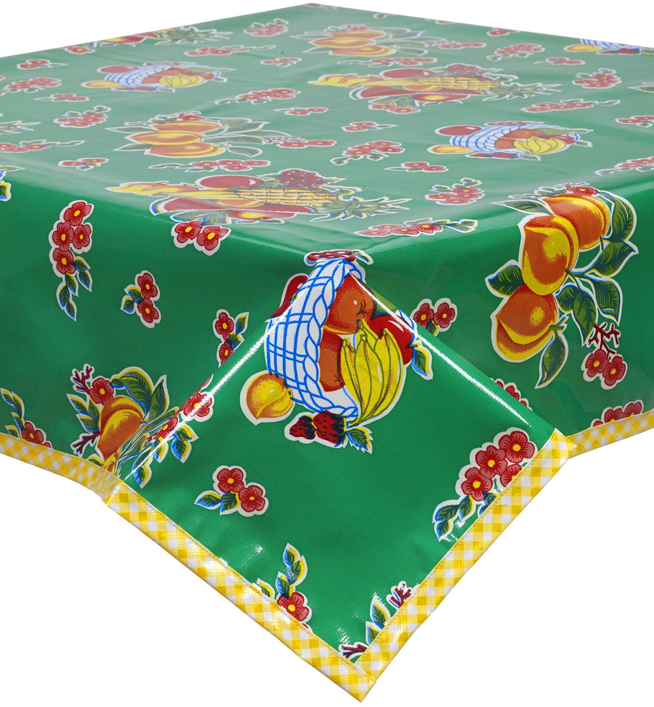 Freckled Sage Oilcloth Tablecloth Fruit Basket Green