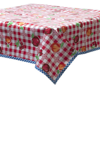 Freckled Sage Oilcloth Tablecloth Fruit and gingham red