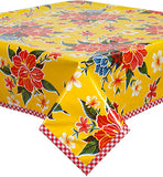 Hawaii Yellow Oilcloth Tablecloth with Red Gingham Trim You Pick the Size