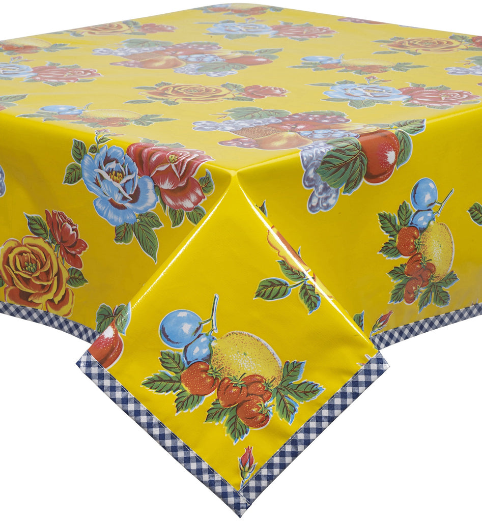 Freckled Sage Oilcloth Tablecloth Lemons and Roses Yellow