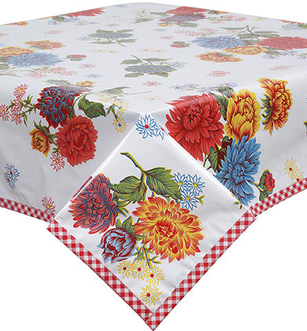 Mum White Oilcloth Tablecloth with Red Gingham Trim