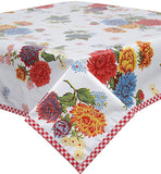 Mum White Oilcloth Tablecloth with Red Gingham Trim
