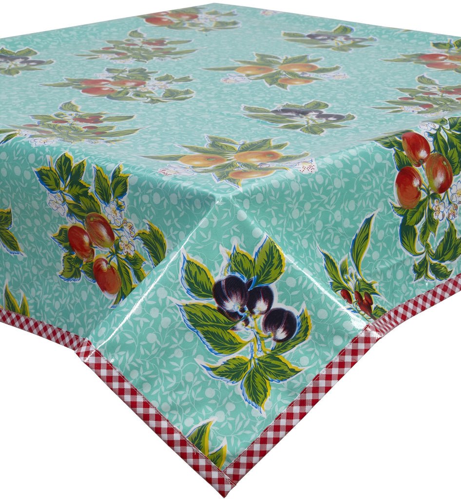 Freckled Sage Oilcloth Tablecloth Plum Aqua